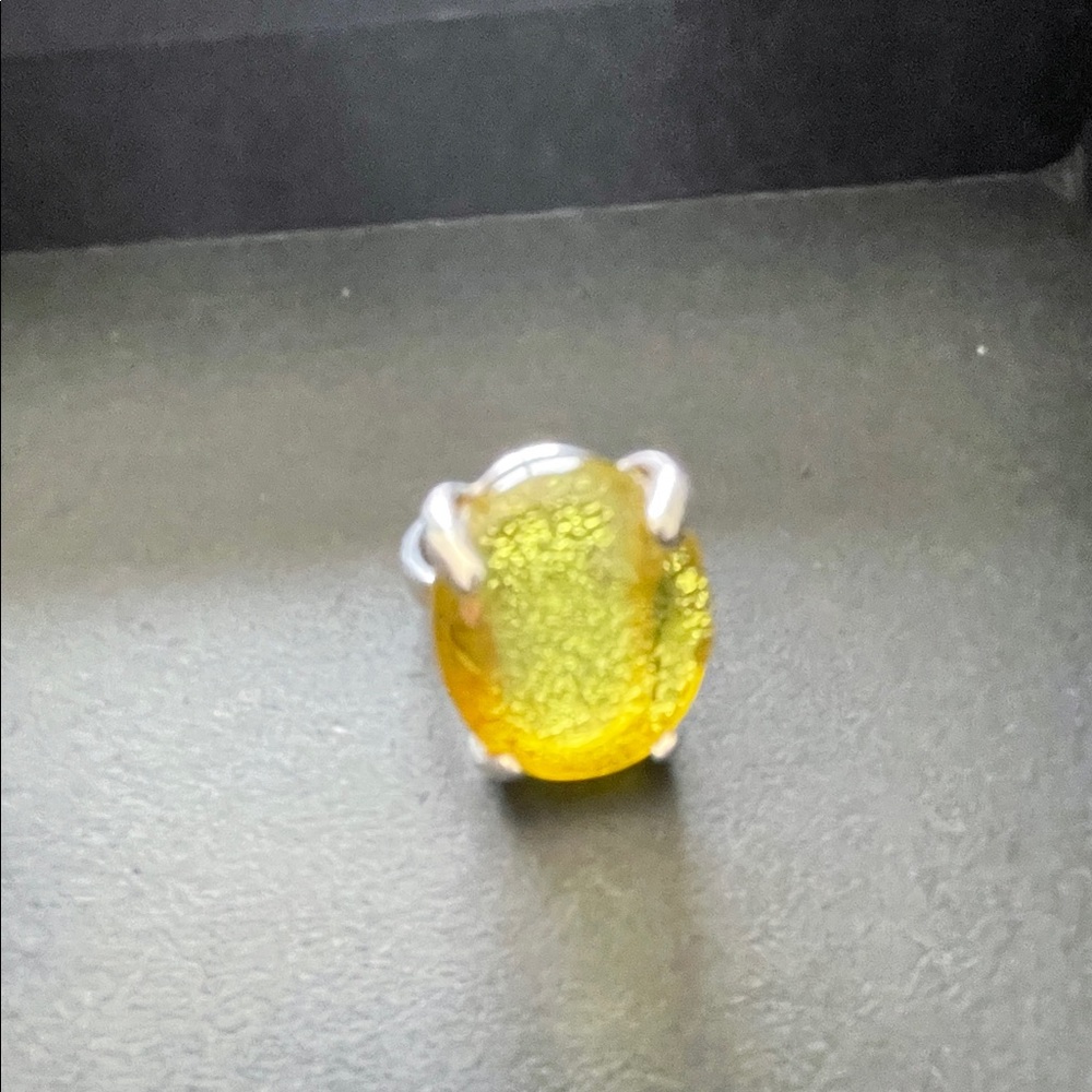 Natural green amber and silver ring